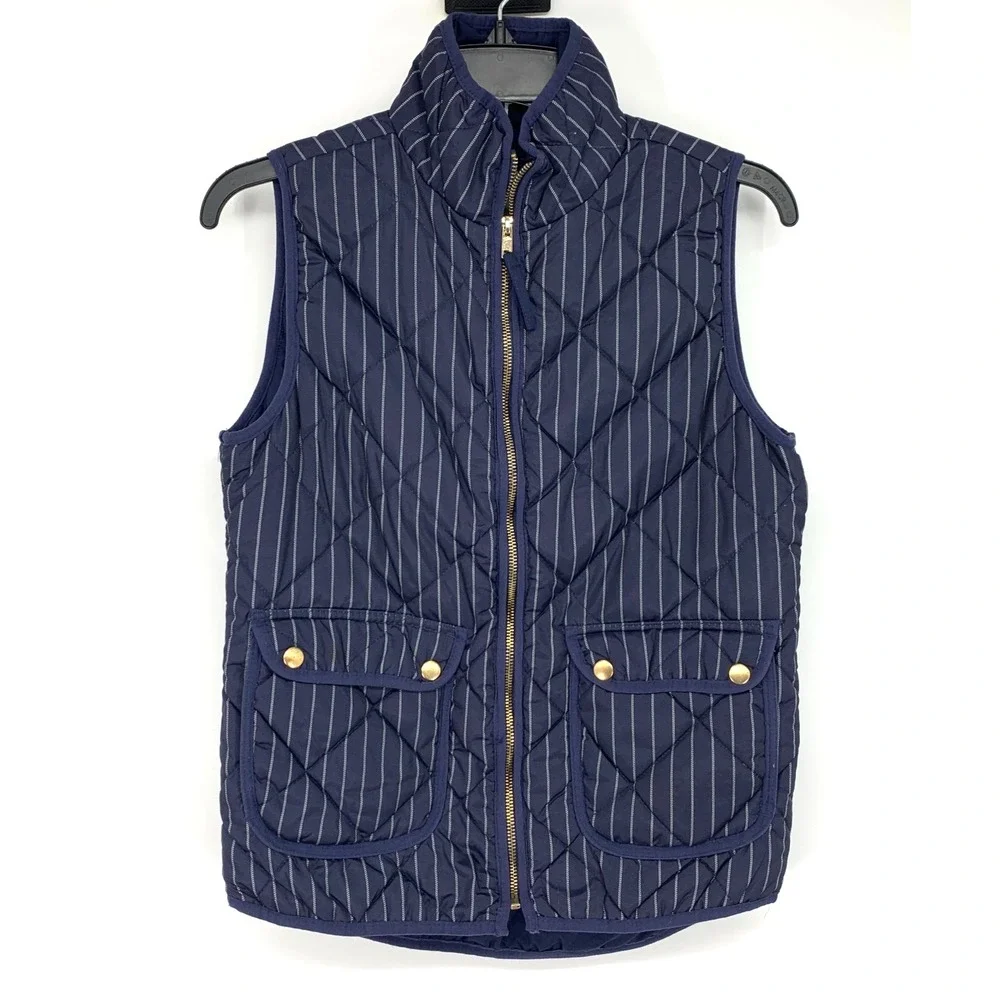 Thread & Supply Vest Womens Size Small Puffer Blue Stripe Full Zip Preppy - Picture 1 of 9